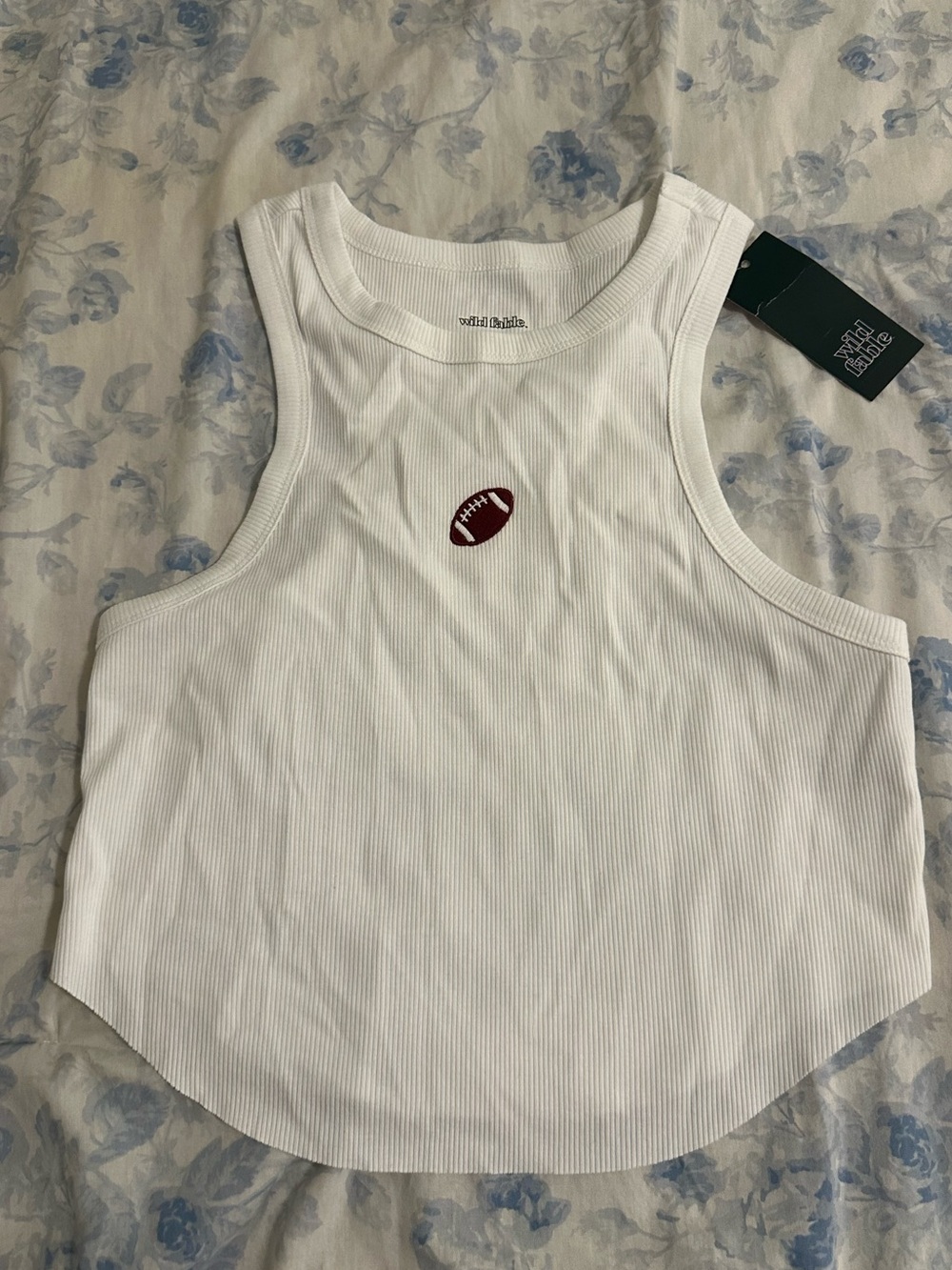 wild fable White Ribbed Cropped Tank with Red Football Patch